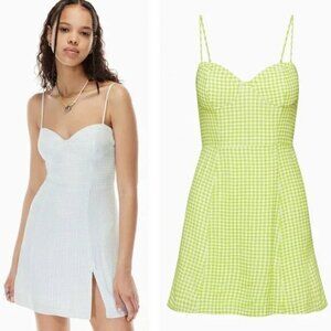 Aritzia Sunday Best Viola Mini Gingham Dress Green White Check Plaid Size Medium